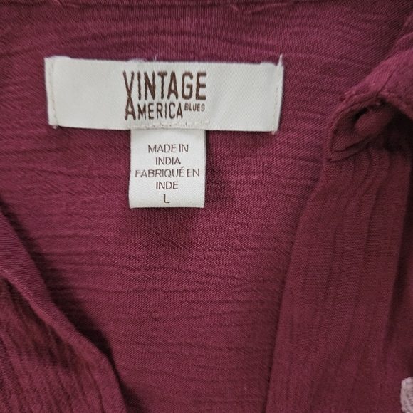 Vintage America Women's Burgundy Embroidered Top Size L - Picture 2 of 5
